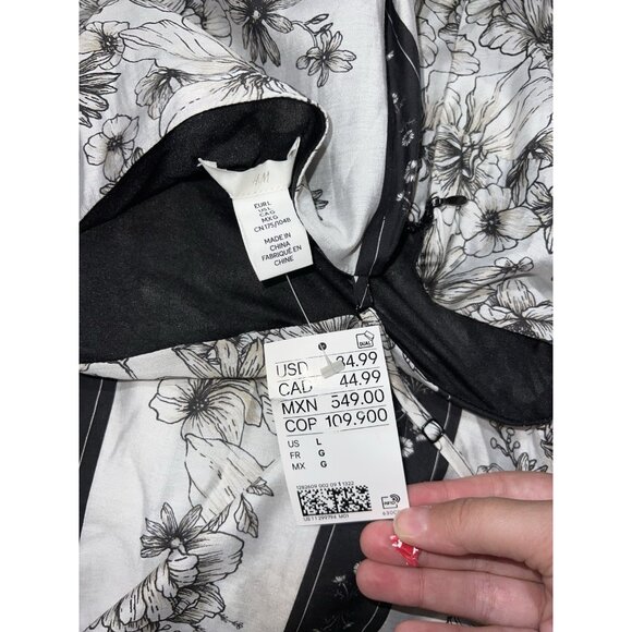 H&M Black Floral Checkered Maxi Strappy Sundress Size L NWT Side Slit - Picture 8 of 8